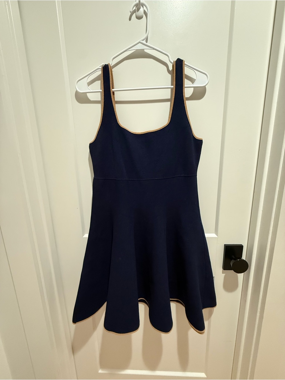 Anthropologie Navy Dress with Tan Trim